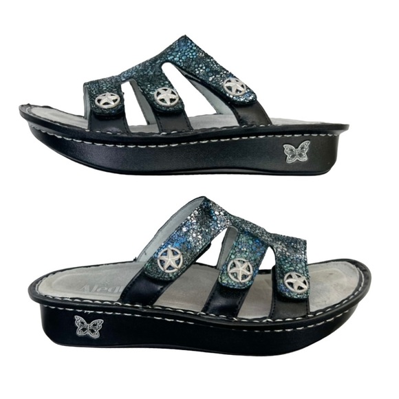 Alegria Dinah Deep Sea Blue Leather Slide Sandals - Picture 3 of 9